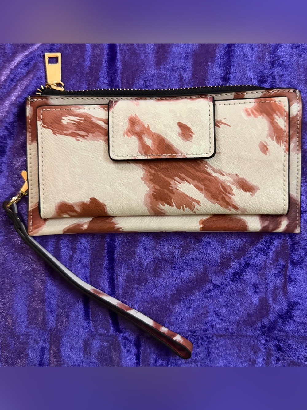 Cream & Brown Abstract Pattern Wristlet Clutch